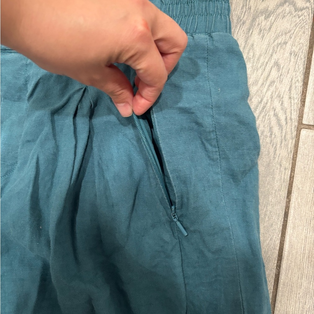 Athleta Playa Linen Borealis Green Wide Leg Crop Pants Size 8 Tall - Picture 4 of 10
